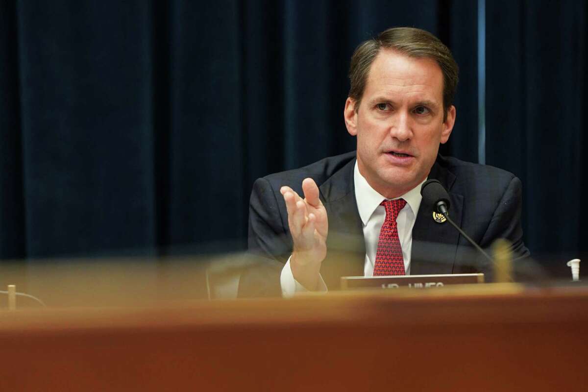 Rep. Jim Himes (D-Connecticut) questions U.S. Treasury Secretary Steven Mnuchin and Federal Reserve Chair Jerome Powell as they testify during a House Financial Services Committee hearing on “Oversight of the Treasury Department’s and Federal Reserve’s Pandemic Response in the U.S. Capitol in Washington, D.C. on Sept. 22, 2020.