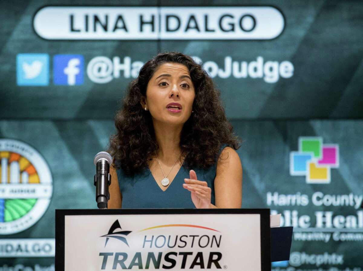 Harris County Judge Lina Hidalgo talks during a press conference to announce the recent COVID-19 trends and provide an update on the county’s threat level, at Houston TranStar building on Tuesday, May 18, 2021, in Houston.