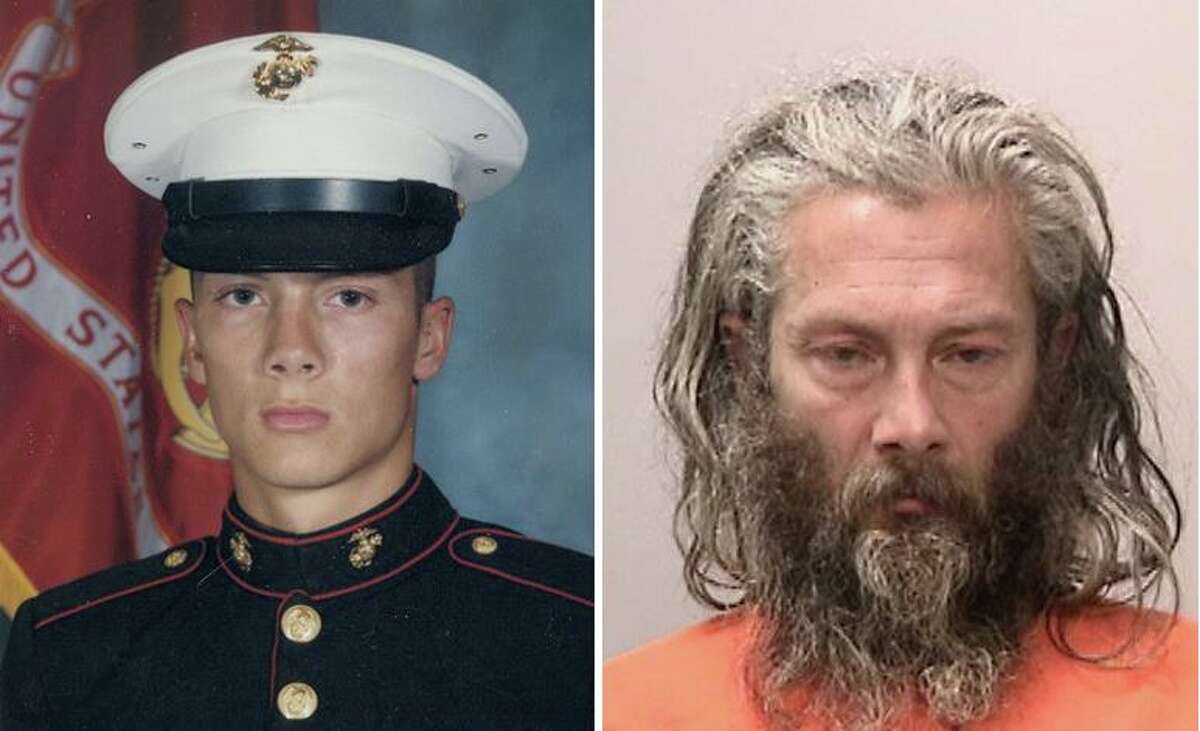 彼得•罗查当他在海军陆战队服役,左,和他为杀人被捕后杀害狮子Hainzl 2020年5月。罗查,患有精神疾病,没有药物被拘留,终于搬到了一个州立精神病医院接受治疗。
