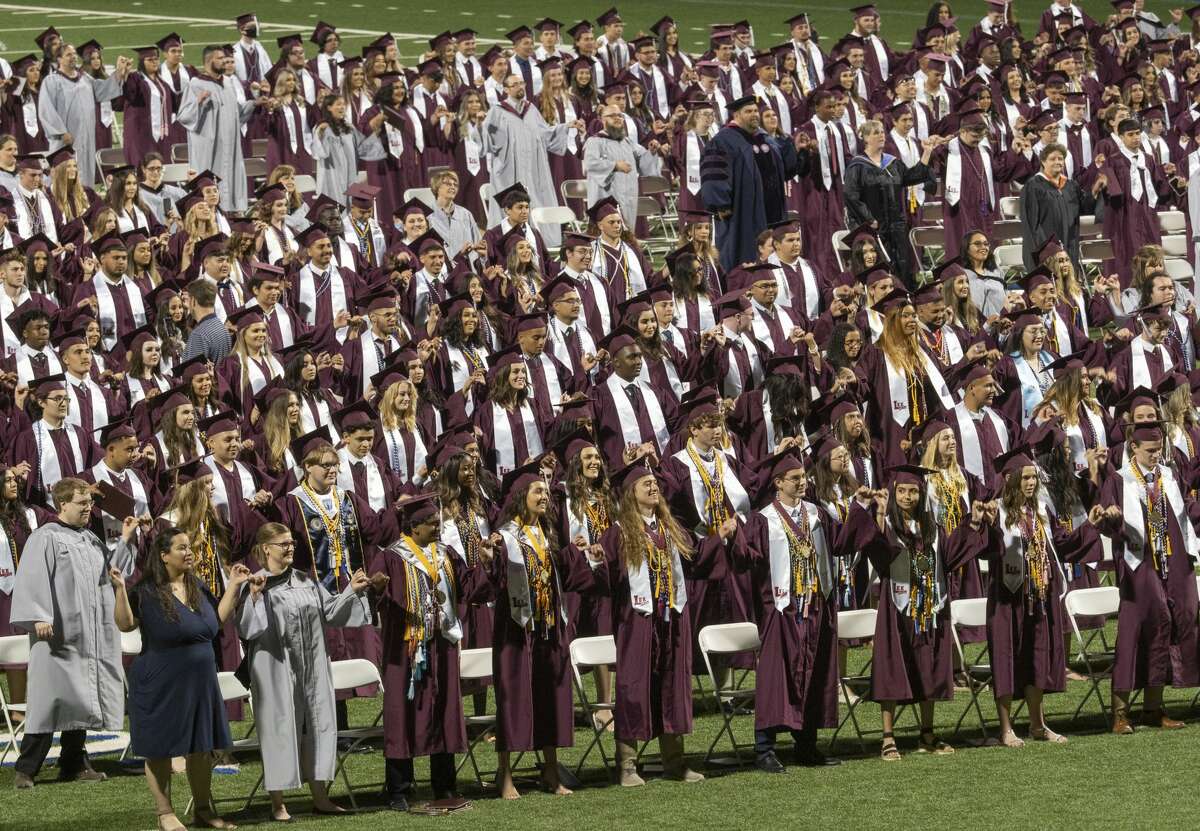 The LHS Class of 2021 sings the school song one last time during graduation ceremonies in 2021 at Grande Communications Stadium. Tim Fischer/Reporter-Telegram
