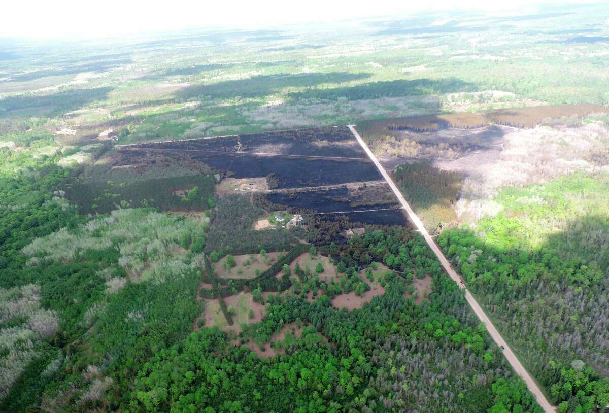 An aerial shot taken Wednesday over the area of the Colfax Fire in Wexford County shows the burned area which totals about 378 acres. (Courtesy photo/Michigan Department of Natural Resources)