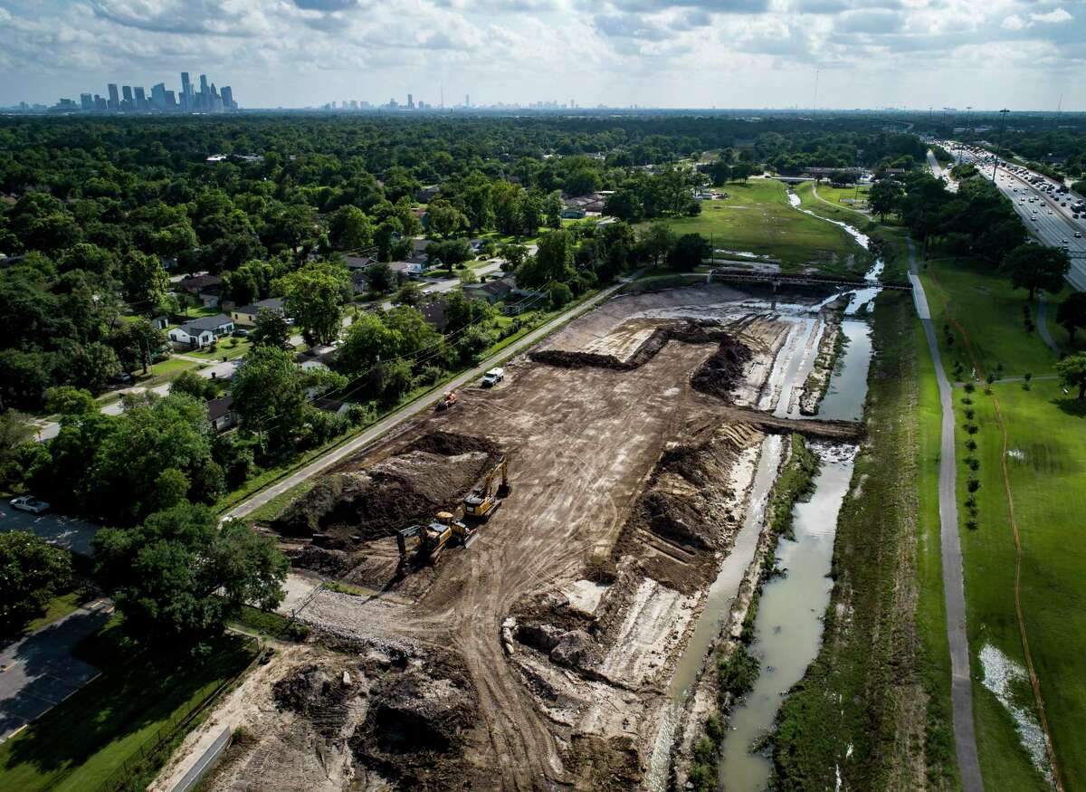 The Harris County Flood Control District continues to work on projects including the Hunting Bayou Federal Flood Risk Management Project seen here just south of Hutcheson Park along Interstate 610 east of Lockwood Drive in Houston, Thursday, May 27, 2021.