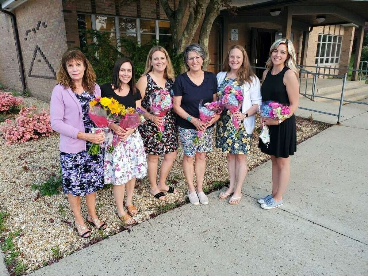 School nurses, left to right, Judy Lambert, Lauren Reynolds, Jessica Sciammana, Theresa Hellauer and Karen Kellogg and district nursing supervisor and COVID-19 liaison Adrianna Collins were honored at the Board of Education meeting Wednesday, May 26. Mayor Mark Lauretti offered proclamations to all the city’s school nurses for their efforts during the past year during the pandemic.