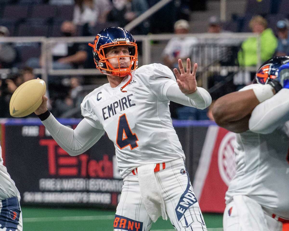 Albany Empire quarterback Tommy Grady during the season opener of the National Arena League Football season against the Columbus Lions at the Times Union Center in Albany, NY, on Saturday, May 29, 2021 (Jim Franco/Special to the Times Union)