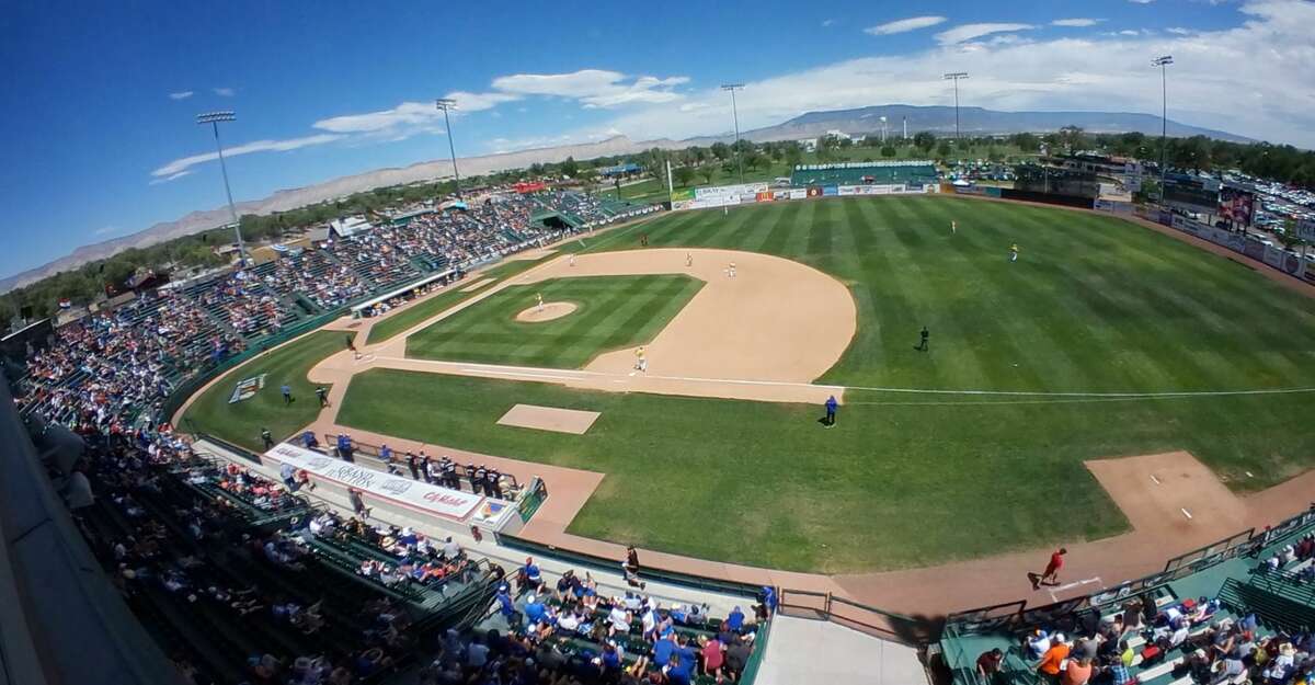 Tthis undated image shows a fisheye view of Sam Suplizio Field in Grand Junction, Colo. The Junior College World Series is on again after being canceled in 2020 because of the pandemic. The double-elimination tournament, also known as the JUCO World Series, has been held in Grand Junction since 1959. (Todd Bennett via AP)
