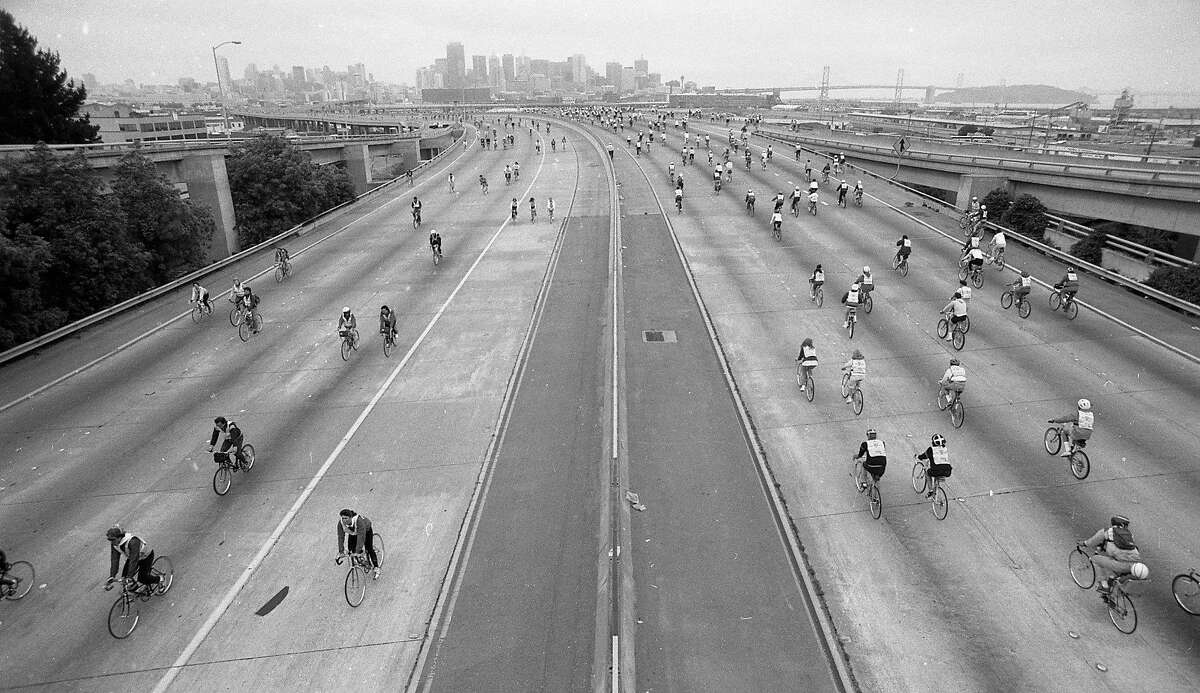 June 7, 1987: Thousands of bicyclists took a tour through San Francisco including Broadway Tunnel, Interstate 280 and the Embarcadero Freeway during the second Great San Francisco Bike Adventure.