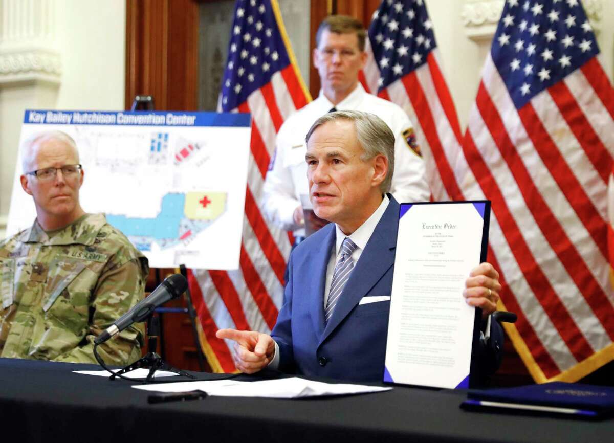Gov. Greg Abbott at the Texas State Capitol in Austin, on Sunday, March 29, 2020. (Tom Fox/The Dallas Morning News/Pool)