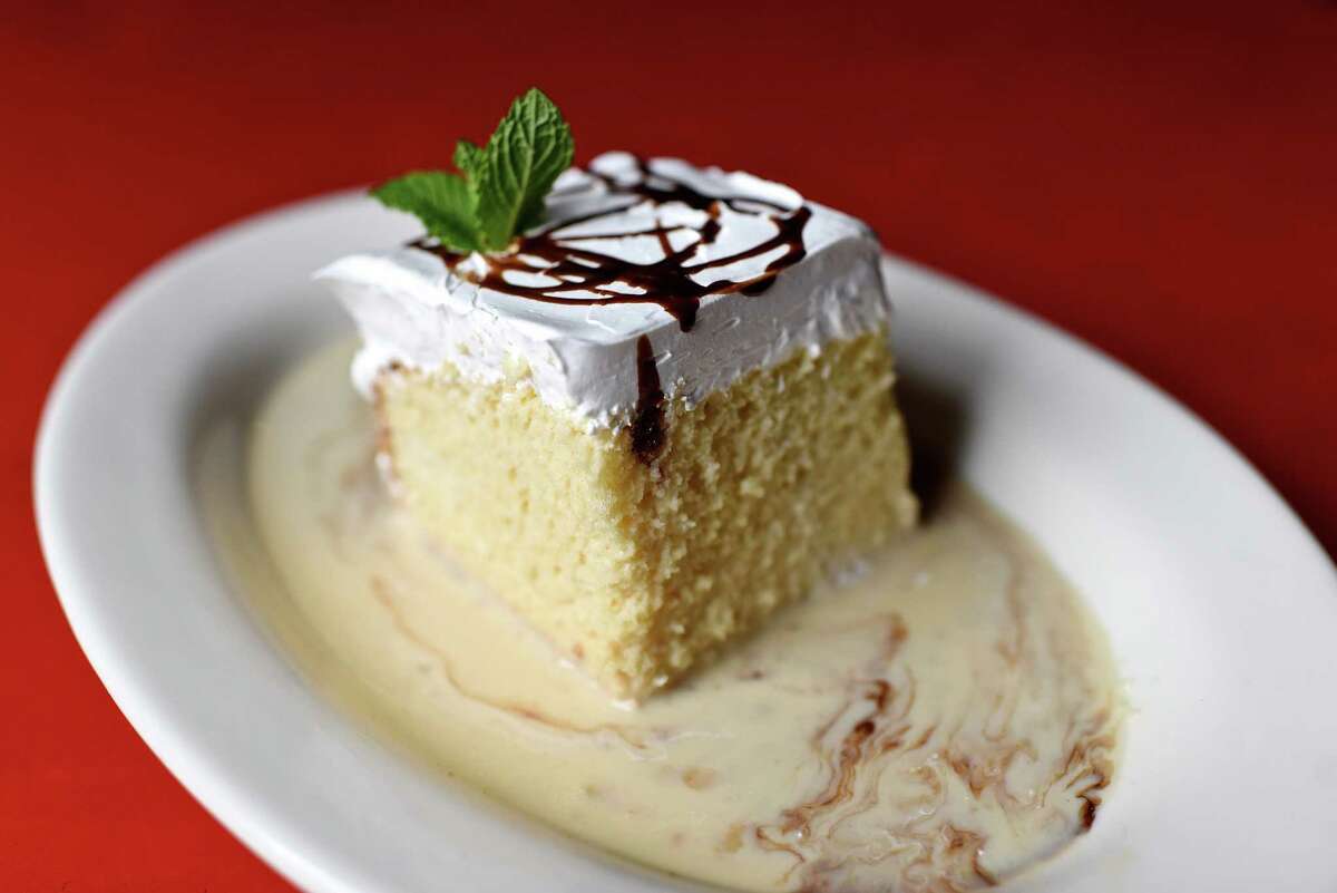 A tres leches cake, a signature at Molina's Cantina, Houston's oldest family-run and-operated Tex-Mex restaurant.
