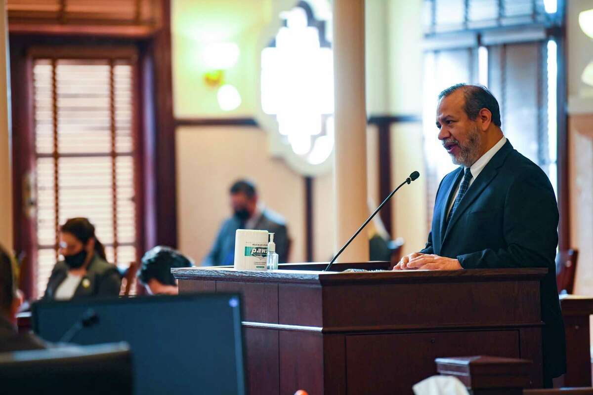 District Court Judge Ron Rangel, shown appearing before Bexar County Commissioners Court in April, called creation of a new system to manage indigent defense cases “the next step in criminal justice reform in Bexar County.”