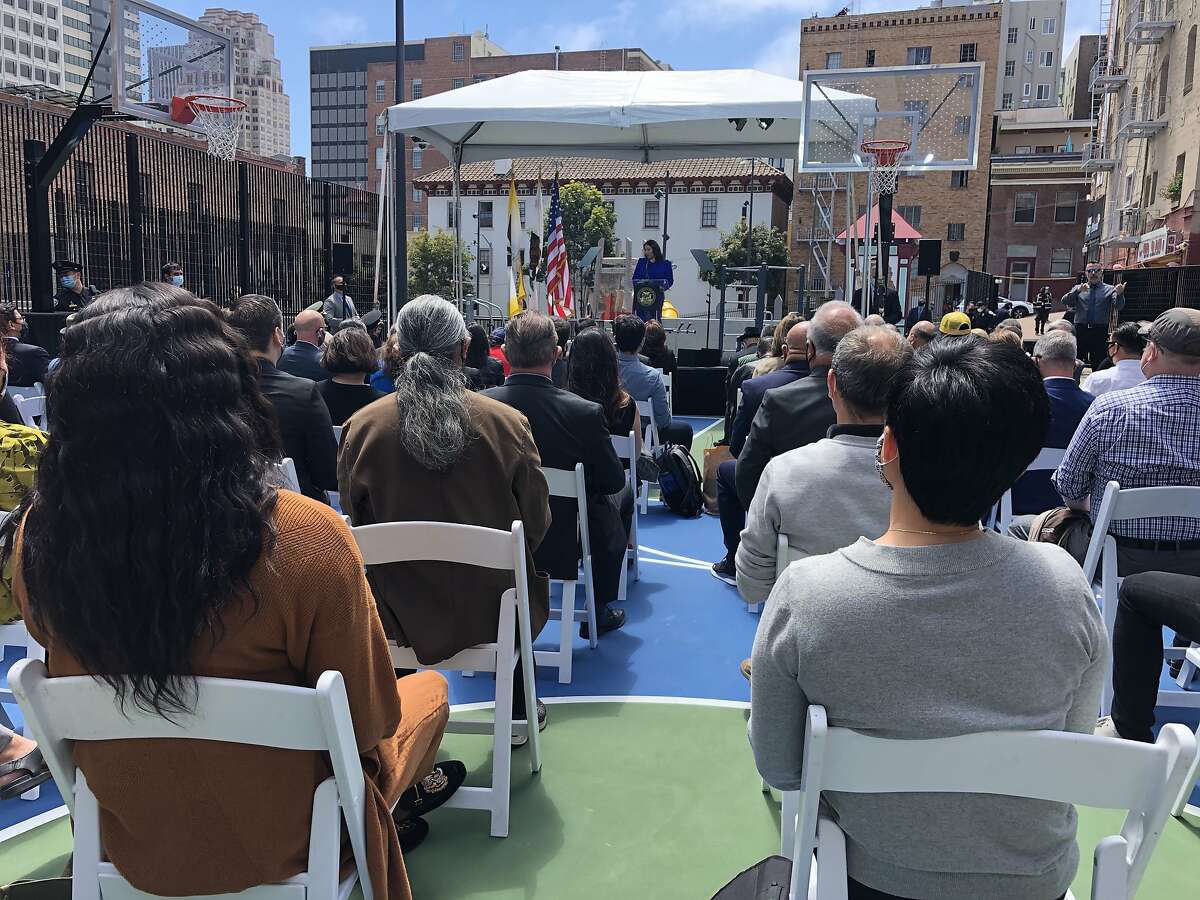 San Francisco mayor London Breed addresses the audience gathered at the Willie "Woo Woo" Wong Playground on Tuesday, June 1, 2021 in San Francisco, Calif. Bree was introducing her two-year budget plan which includes significant new spending to address the homelessness issue in San Francisco.