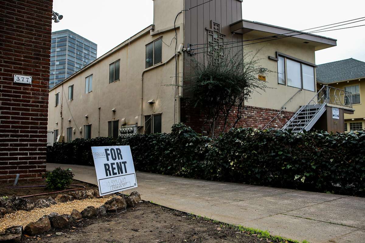 A sign advertises an apartment for rent at 377 Belmont St. in the Adams Point neighborhood on Tuesday, January 12, 2021, in Oakland, Calif.