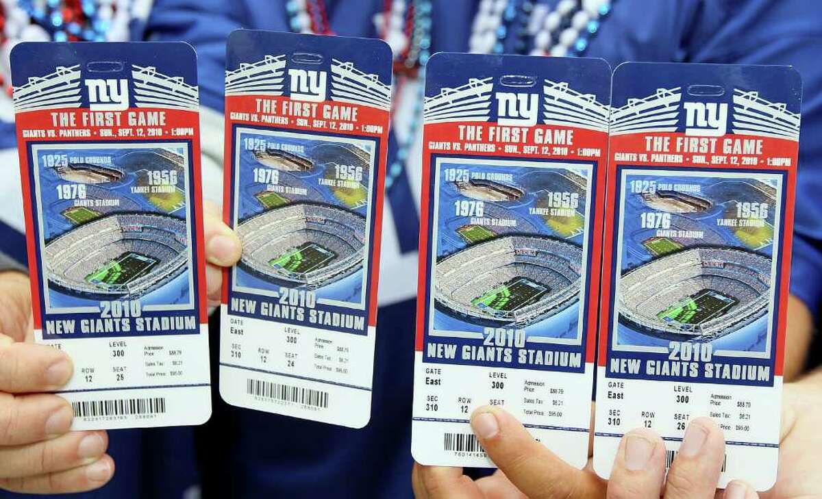 EAST RUTHERFORD, NJ - SEPTEMBER 12: Tickets are seen prior to the first game at the New Meadowlands Stadium between the Carolina Panthers and the New York Giants on September 12, 2010 in East Rutherford, New Jersey. (Photo by Jim McIsaac/Getty Images)