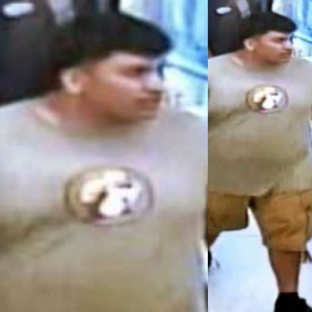 A man authorities have signaled as responsible for an assault in New Caney is seen in a Buc-ees T-shirt.