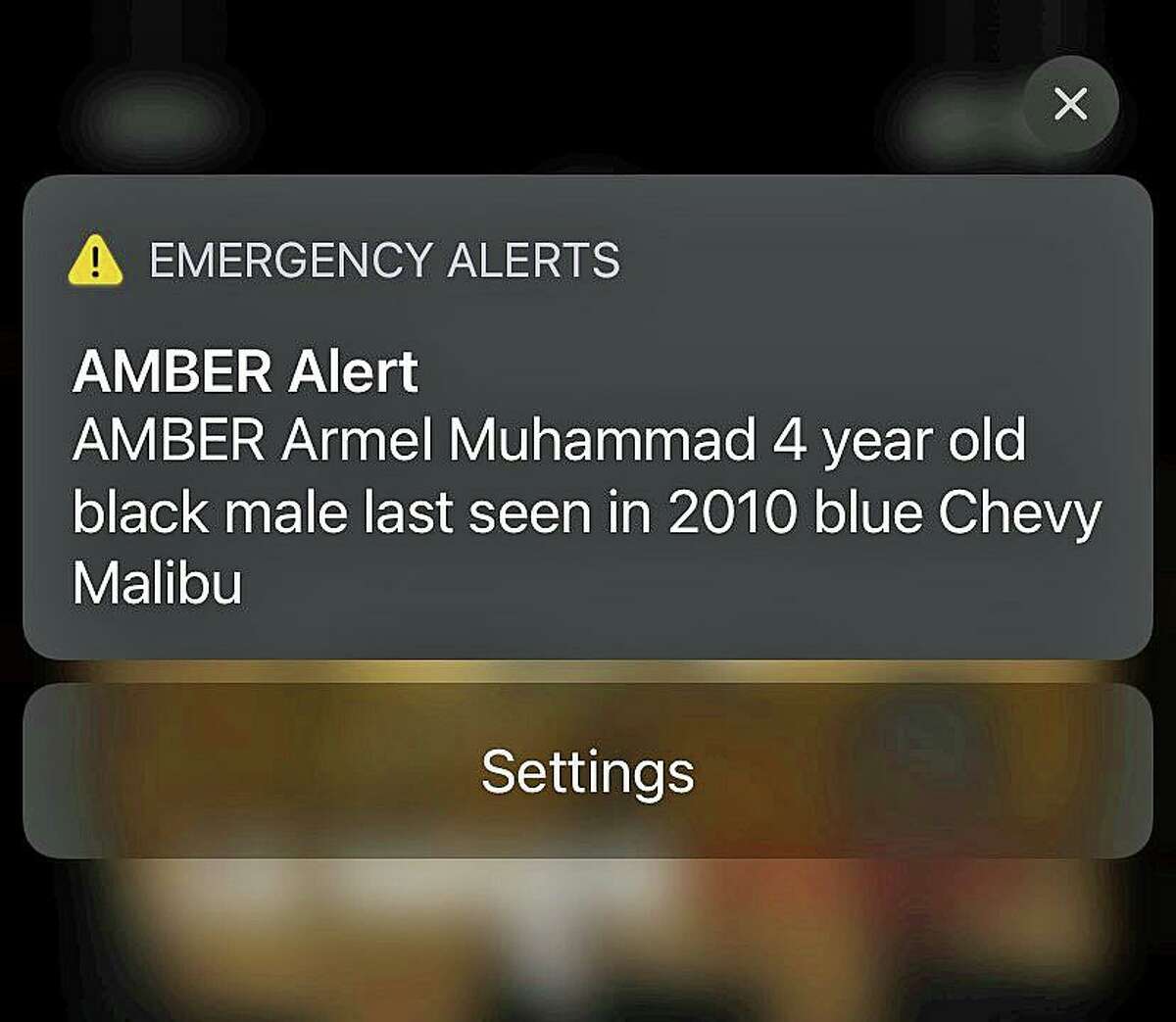 A screenshot of the Amber Alert issued in Connecticut on Tuesday, June 1, 2021. Authorities issued a correction on the boy’s name as Armel Muhammed soon after.