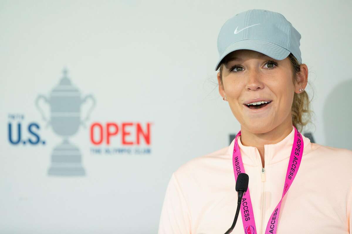 Stanford’s Rachel Heck speaks at a news conference Wednesday at the Olympic Club, before her practice round for the U.S. Women’s Open.