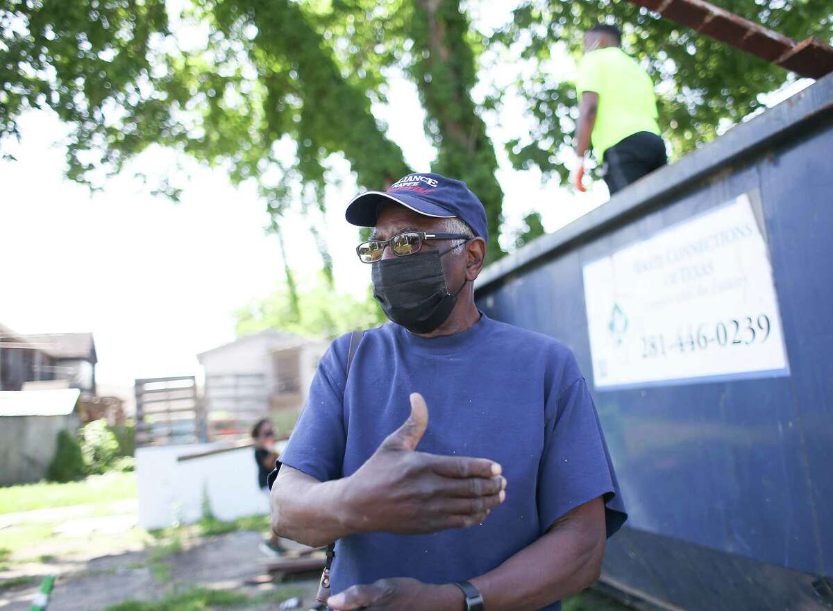 Marvin Blackman talks about the historical significance of the property in Houston's Third Ward neighborhood as volunteers clear it out to make way for a park on Saturday, April 24, 2021.