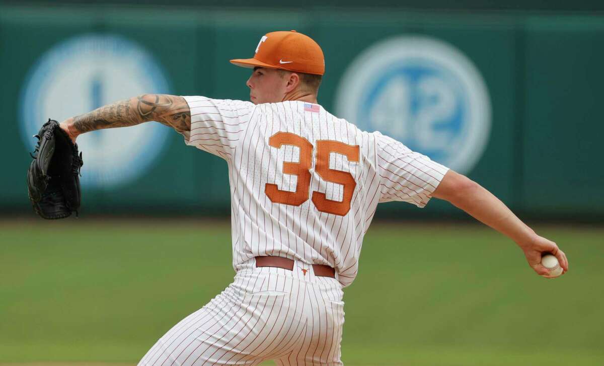 Tristan Stevens pitches against Oklahoma in the 2021 season.