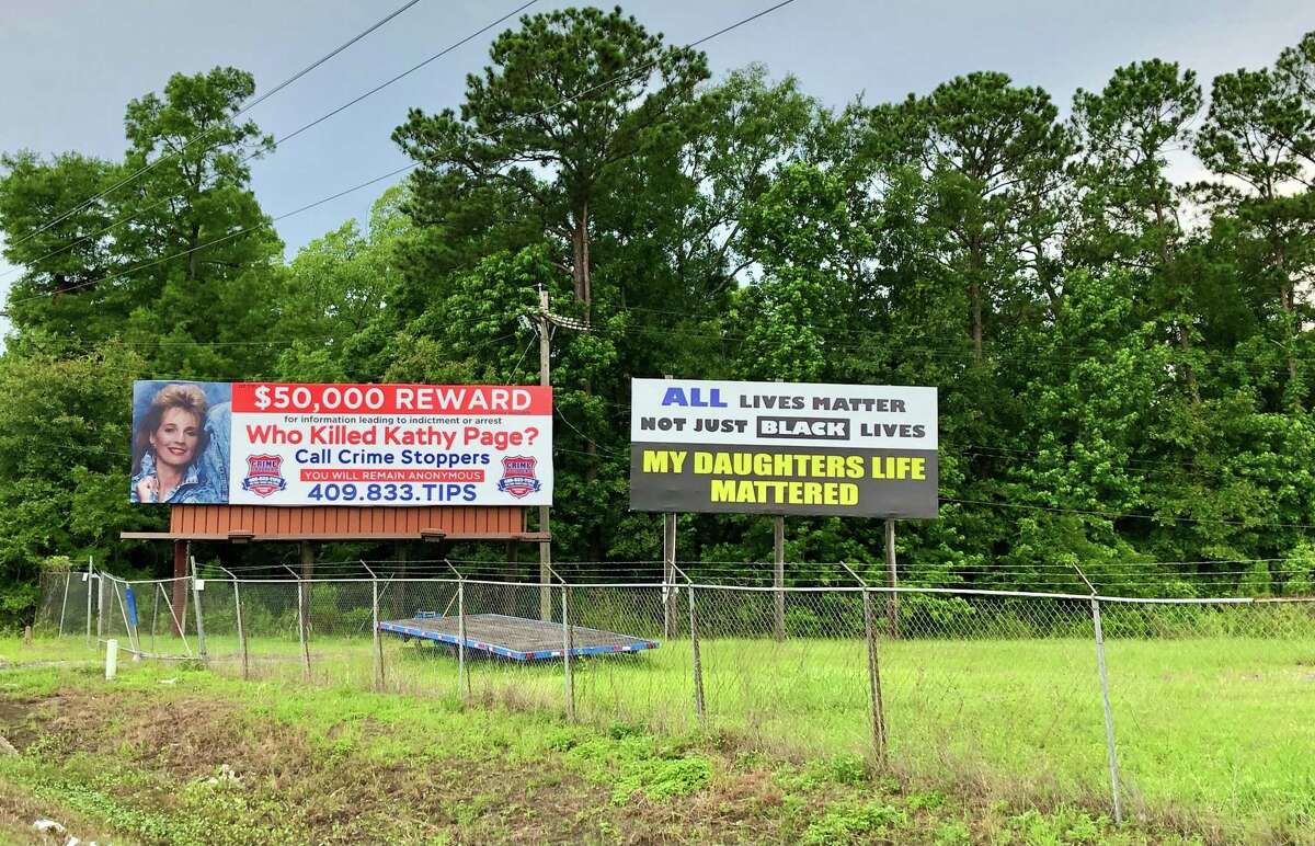 One of the now iconic billboards placed off of Interstate 10 between Vidor and Beaumont has been updated to reflect a $50,000 reward for information in the unsolved murder of Kathy Page. Her father, James Fulton, has been placing billboards around the area since shortly after her death in 1991. Photo taken June 3, 2021