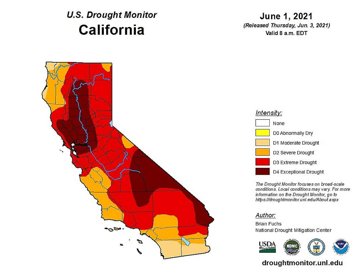 U.S. Drought Monitor map for California as of June 1.