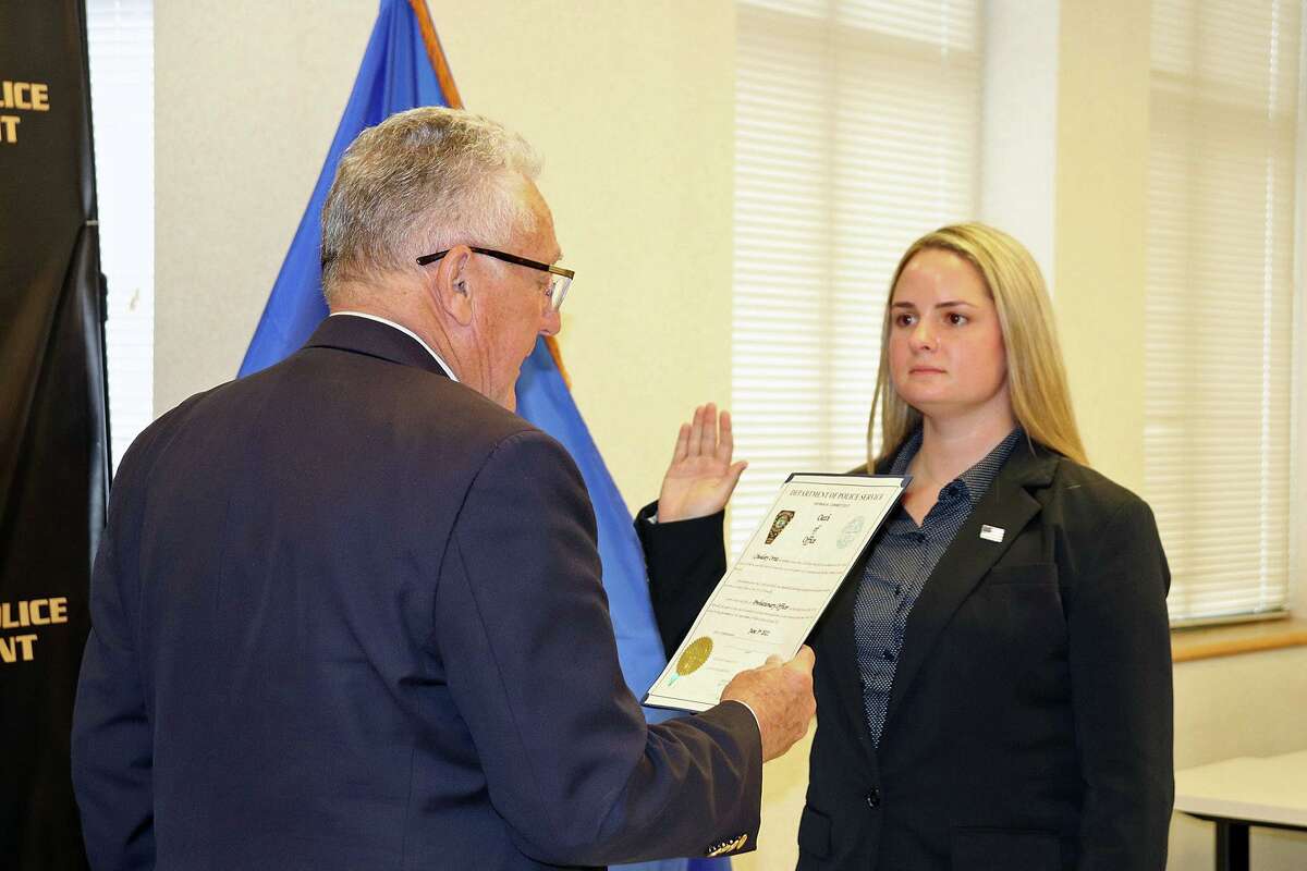 Chealsey Ortiz, a former Bridgeport, Conn., police officer, was recently sworn in as a Norwalk police officer.