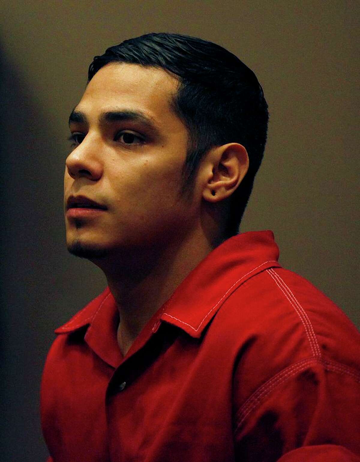 Death Row inmate Noah Espada watches the proceedings of an appeal hearing in the 399th District Court at the Cadena-Reeves Justice Center in San Antonio in 2012. After years of appeals that countered initial testimony about his behavior in jail, he was resentenced to life in prison on Friday.