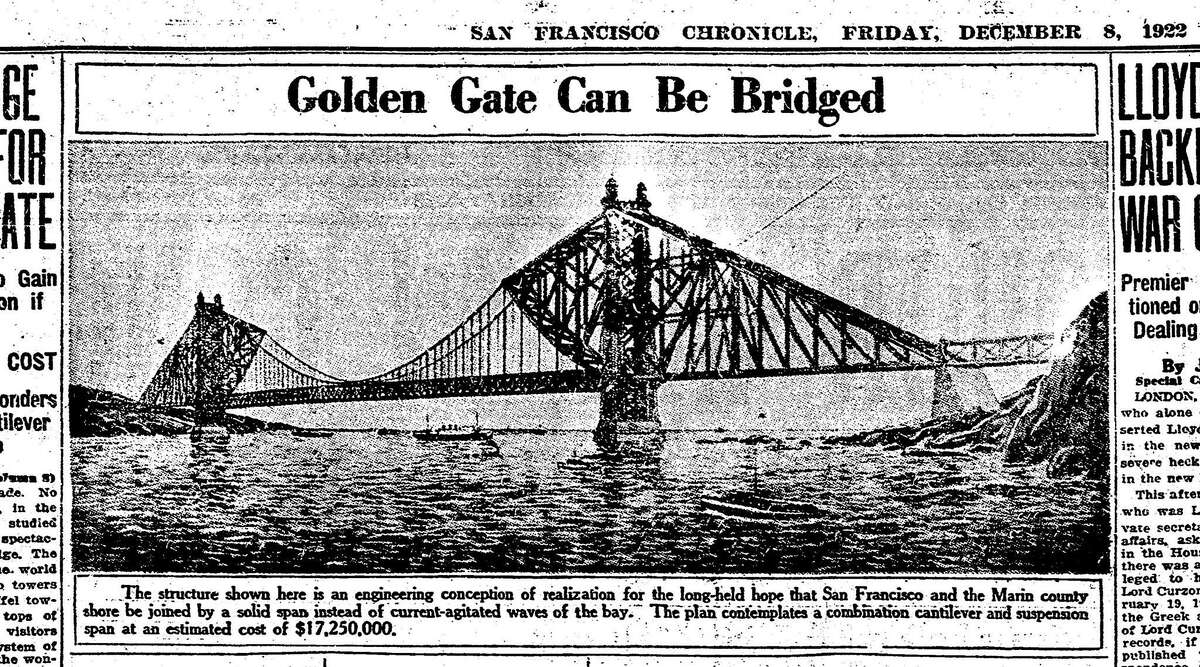 《旧金山纪事报》于1922年刊登了金门大桥的第一张概念图。