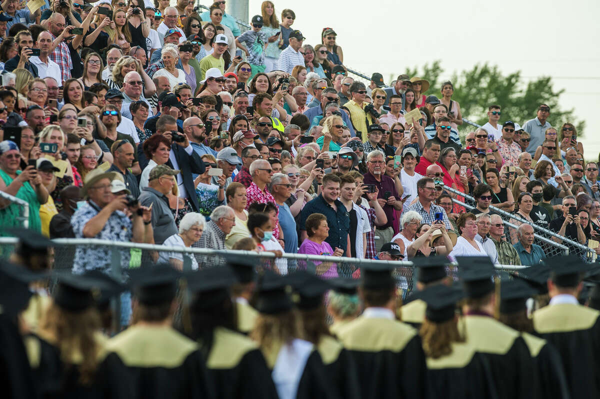 The Bullock Creek High School Class of 2021 celebrates with a commencement ceremony Friday, June 4, 2021 at the school in Midland. (Katy Kildee/kkildee@mdn.net)