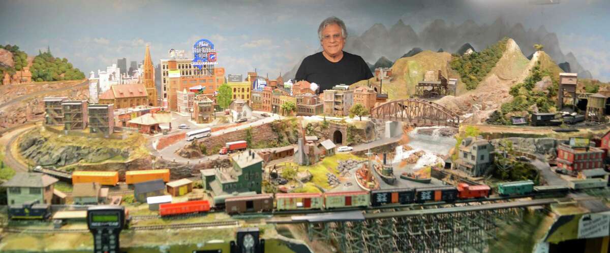 Madison dentist Alan Friedler with his "Ma and Pa" model railroad.