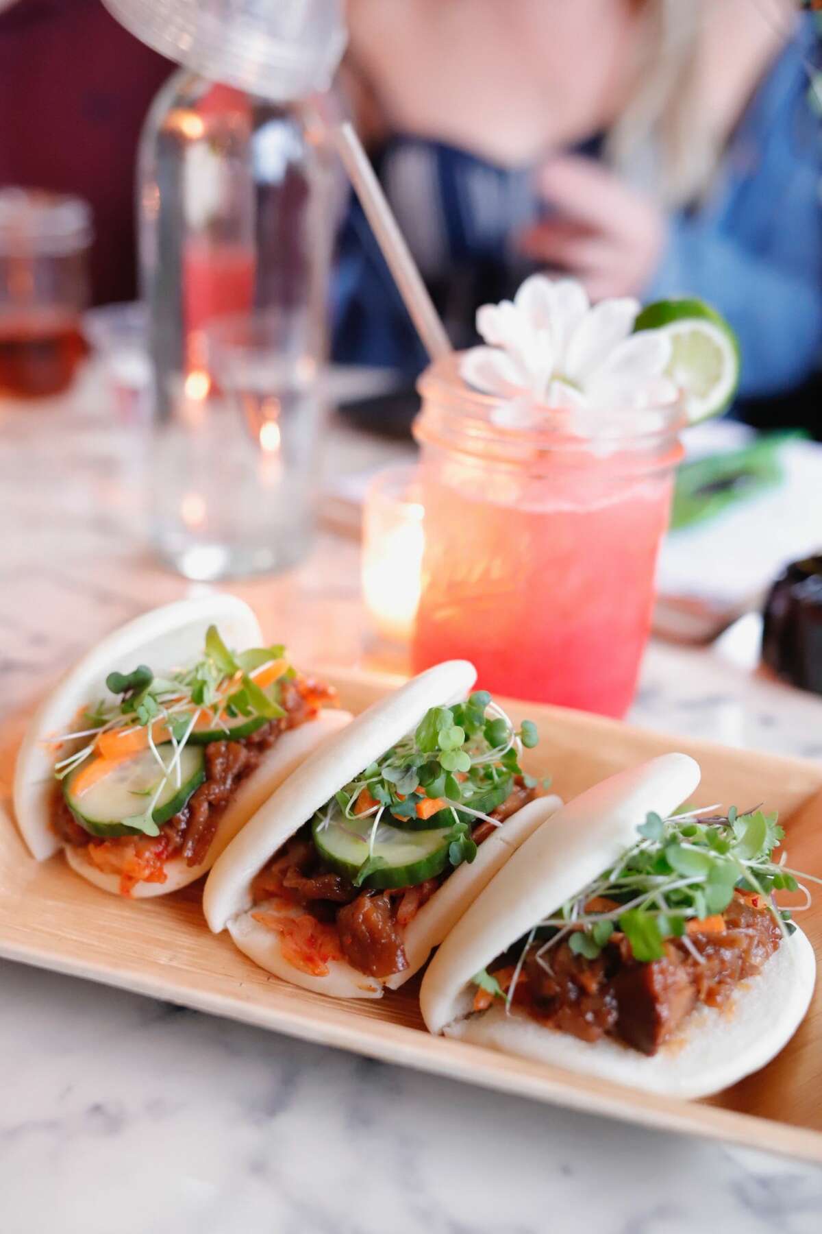 Bao buns with barbecued jackfruit at Troy Beer Garden in Troy. (Konrad Odhiambo/for the Times Union.)