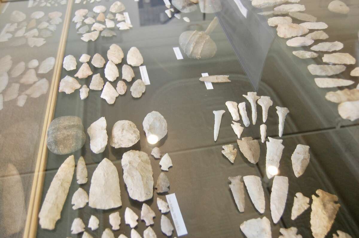 Native American artifacts on display in the Natural History Room.