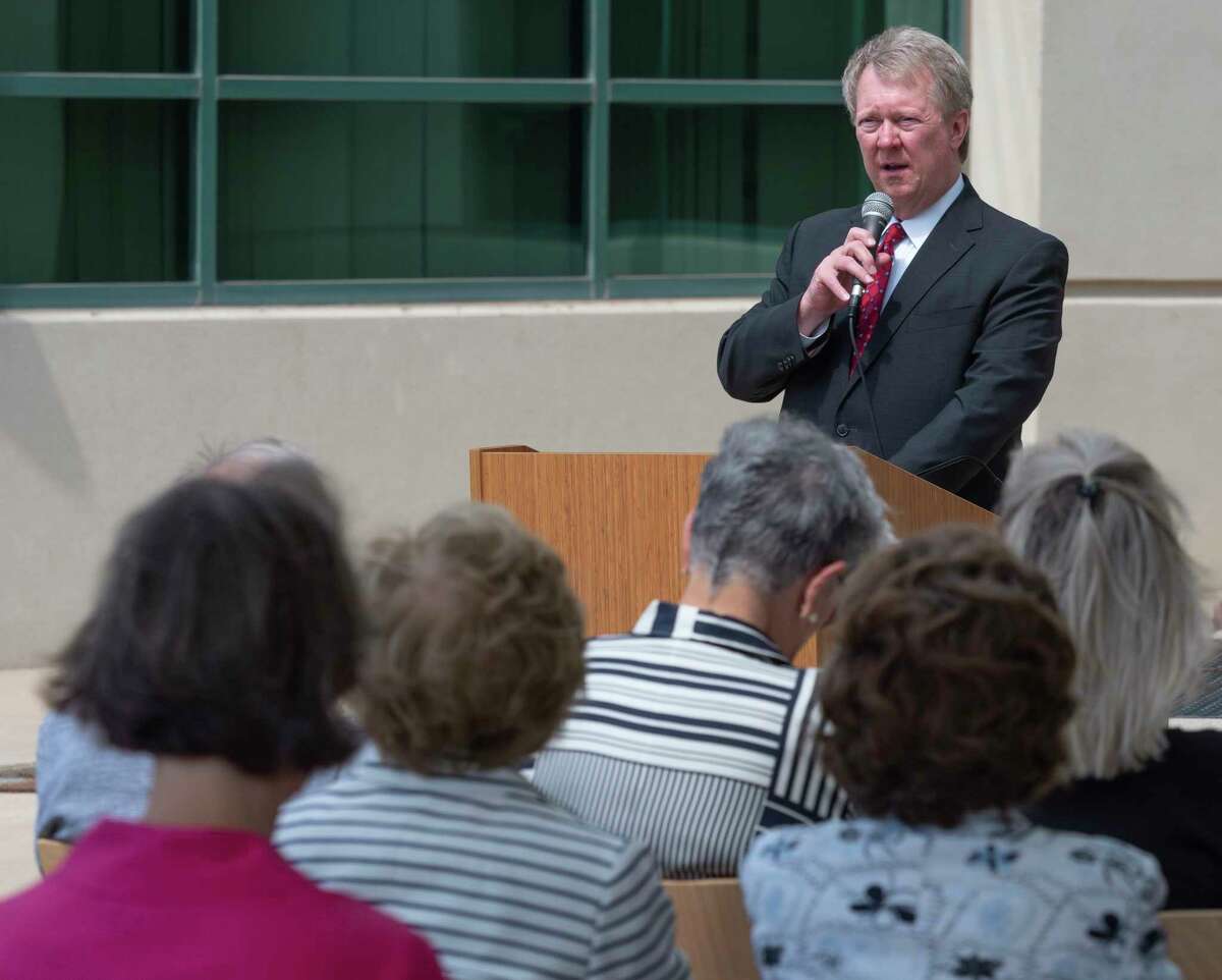 Midland Memorial Hospital President and CEO Russell Meyers welcomes everyone and thanks the FMH Foundation as Midland Memorial Hospital West Campus has been renamed 06/08/2021 as F. Marie Hall Outpatient Center. Tim Fischer/Reporter-Telegram