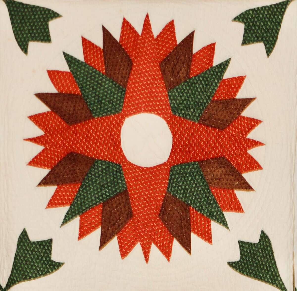 Panel from an 1850 Mariner's Compass quilt, one of the many quilts that will be on display from 11 to 3 on Thursday at the Museum of Darien, 45 Old Kings Highway, Darien.