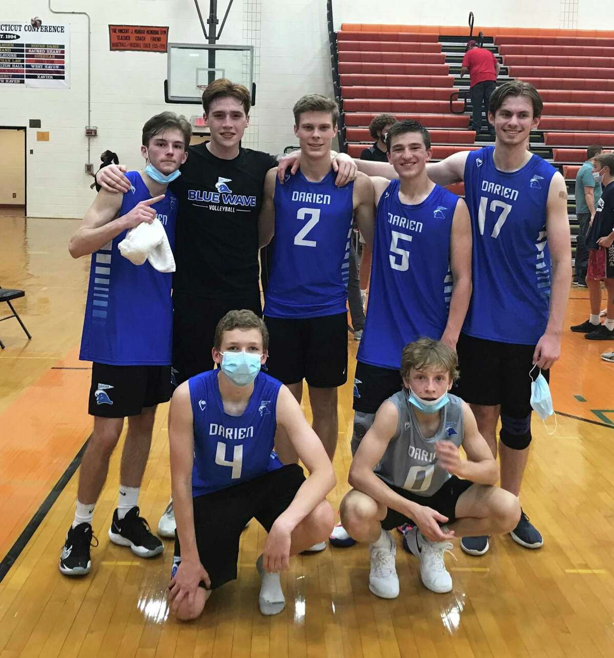 Darien will be headed to the Class L final. Leading the Blue Wave (front row) were Griffith Crouse and Isaac McMullin; (second row) John Zarek Swetye, Frank Pinone, Trevor Herget, Luke Bradbury and Lucas Smith.