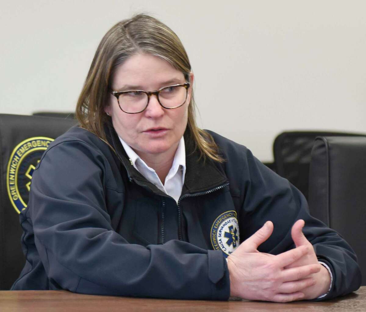 GEMS Executive Director Tracy Scheitinger at the Greenwich Emergency Medical Services headquarters in the Riverside section of Greenwich, Conn. Thursday, March 19, 2020. Under a new plan, the town’s new emergency management director would be a part of GEMS and work on a contract.