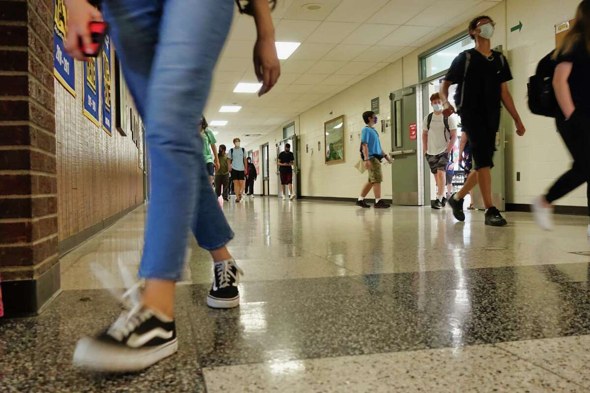 Shenendehowa East High School students make their way between classes on Tuesday, June 8, 2021, in Clifton Park, N.Y. (Paul Buckowski/Times Union)