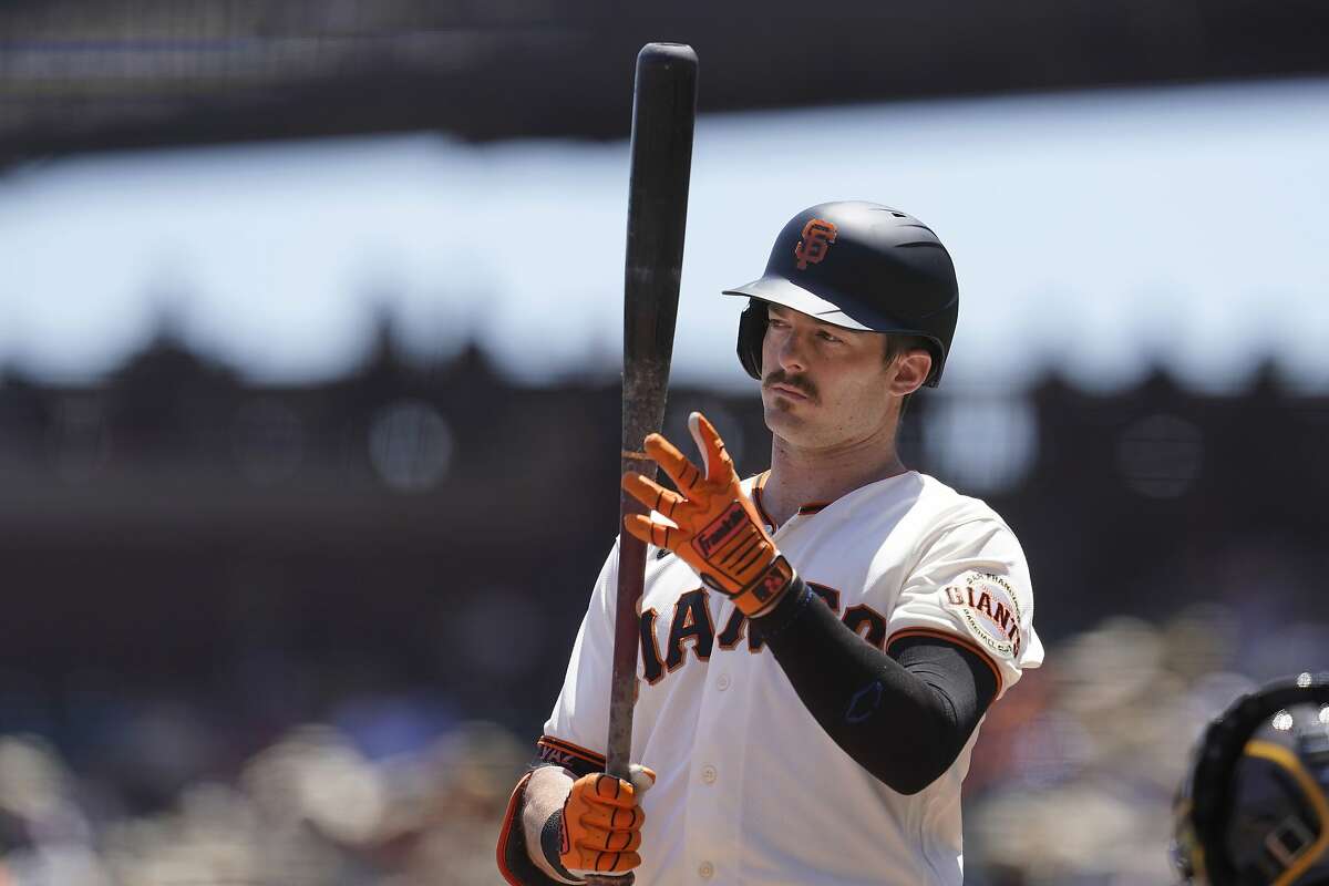 San Francisco Giants' Mike Yastrzemski against the San Diego Padres during a baseball game in San Francisco, Saturday, May 8, 2021. (AP Photo/Jeff Chiu)