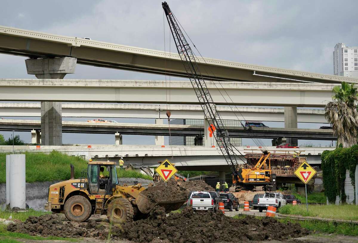 A view of construction is shown from the Loop 610 northbound frontage road Wednesday, June 9, 2021 in Houston.