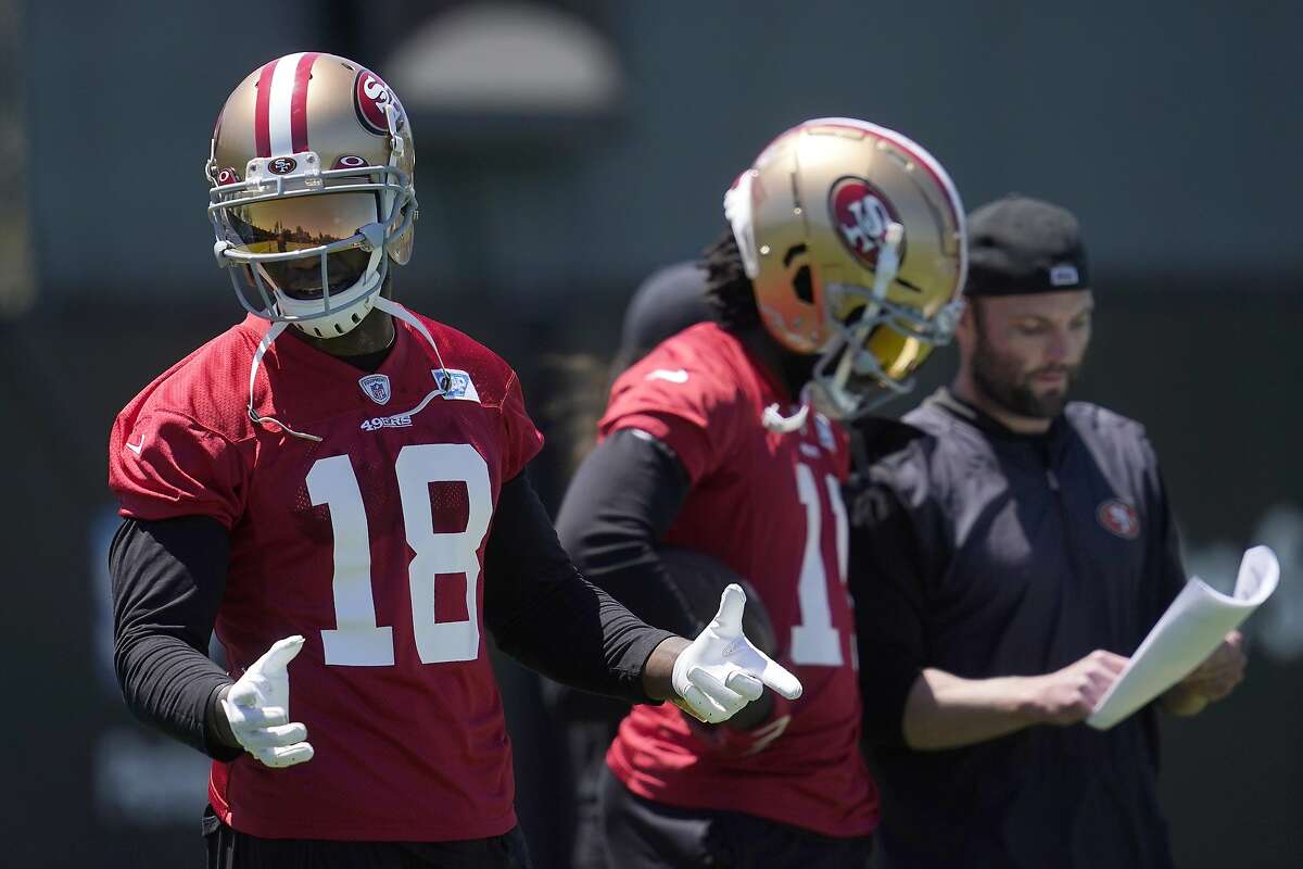 San Francisco 49ers wide receiver Mohamed Sanu, left, had a “hell of a camp” according to head coach Kyle Shanahan.
