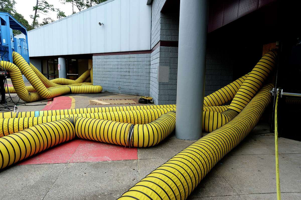 Drying equipment pumps air into Vidor Middle School on Thursday. The school's fifth graders will go to class in a separate wing at Vidor High School, and the sixth graders will go to the junior high. Photo taken Thursday 9/14/17 Ryan Pelham/The Enterprise