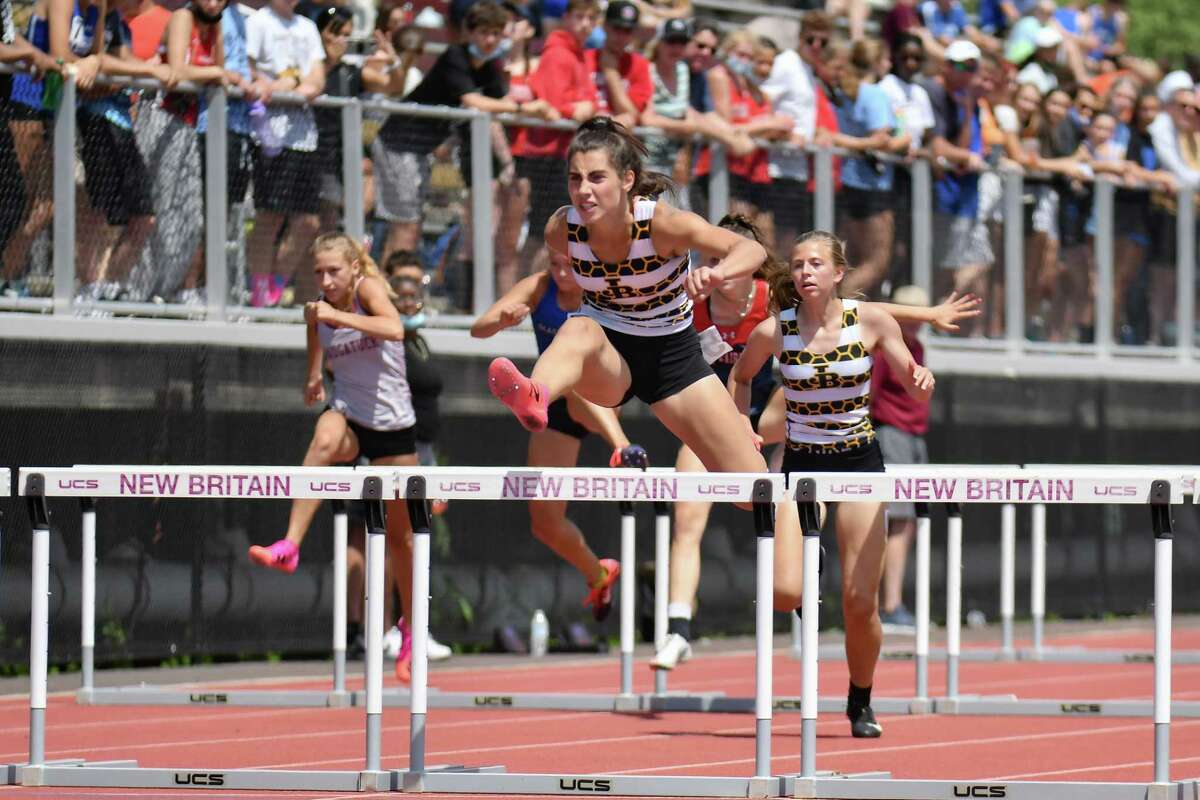 Barlow’s Mariella Schweitzer cruises to victory in the 100 hurdles at the State Open on June 10. Schweitzer set records in the 300 hurdles at the State Open and Class MM meet.