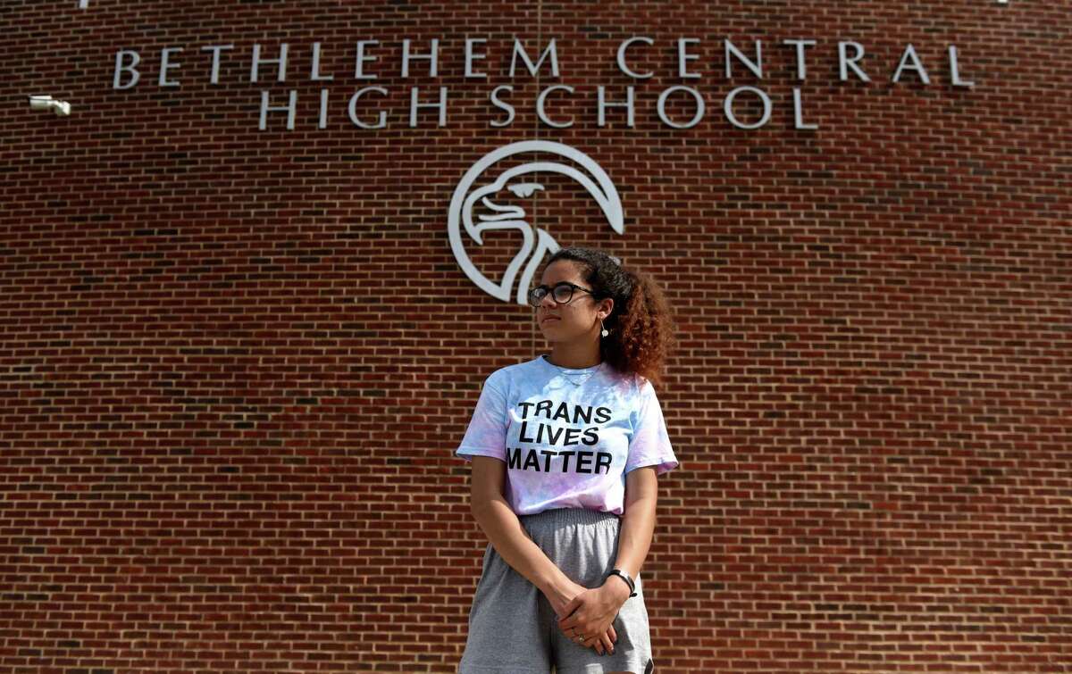 Bethlehem High School graduate Cali Dickerson is picture outside the school on Monday, June 7, 2021, in Bethlehem, N.Y. Dickerson will be attend Howard University in the fall (Will Waldron/Times Union)