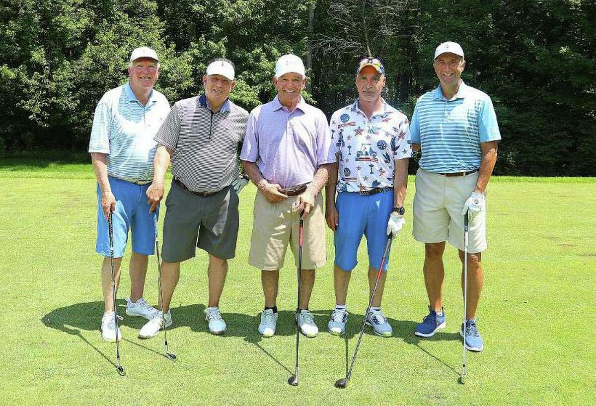Bobby Valentine, center, plays with Joe Buongiorno, Kevin Faughnan, Ralph Boccuzzi and Frank Pelli in the 15th annual NFL Alumni Charity Golf Classic at the Country Club of Darien on June 7. Valentine is running for mayor of Stamford, his hometown.