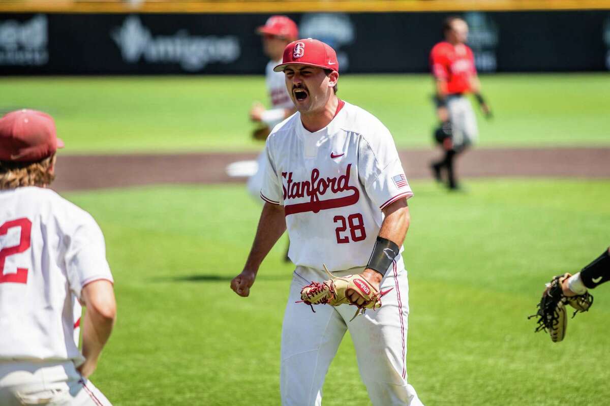 Stanford pitcher Alex Williams, who pitched a two-hit shutout against Texas Tech as the Cardinal clinched a berth in the College World Series, celebrates during his team's 9-0 victory in Lubbock, Texas.
