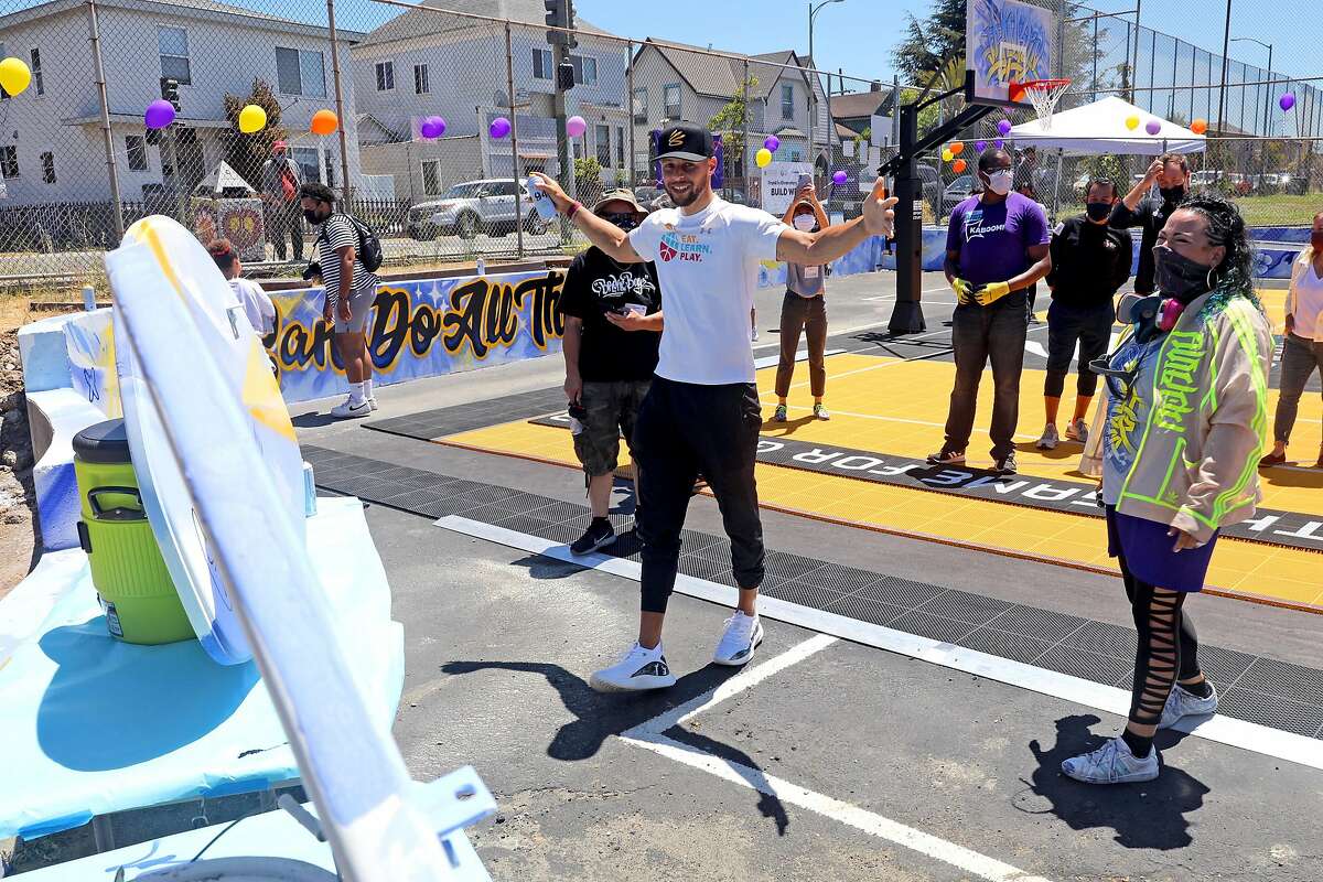 Stephen and Ayesha Curry's Eat. Learn. Play. Foundation helped to refurbish a playground in the San Antonio district of Oakland on Saturday, June 12. The foundation refurbishes neglected Oakland playgrounds and schoolyards as part of their goals.