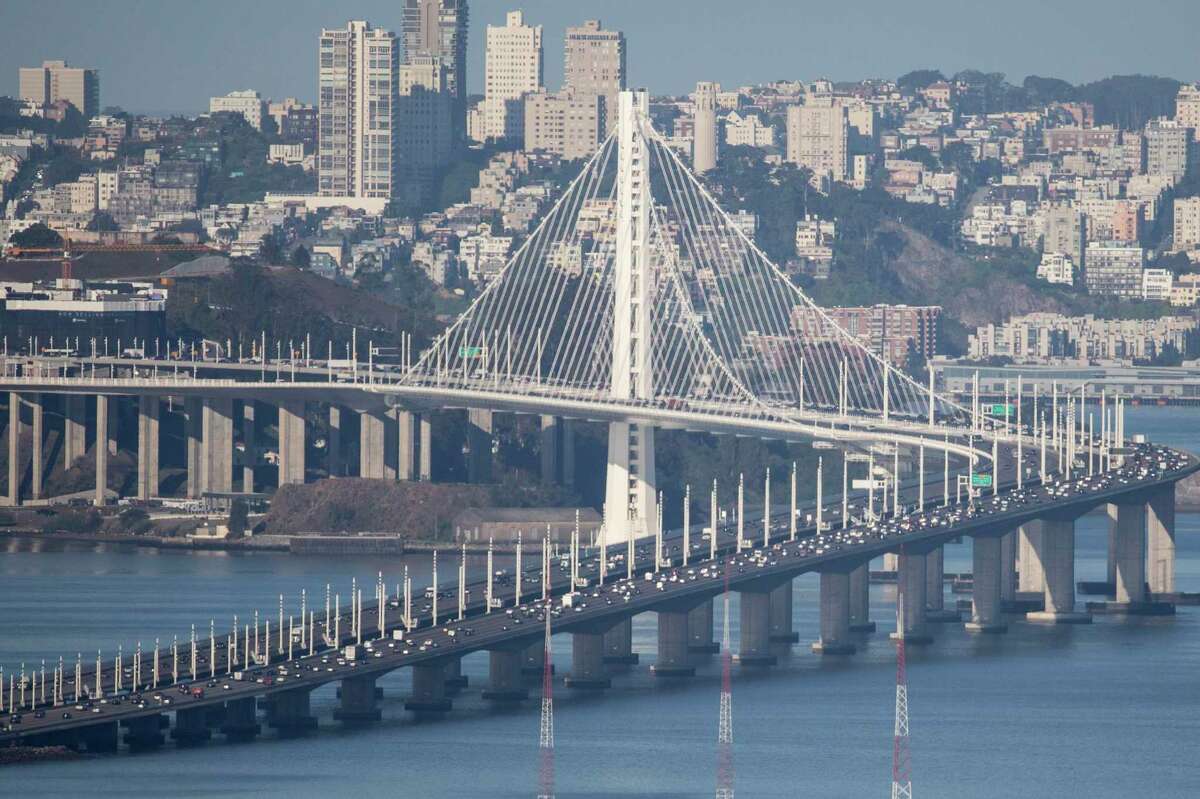 Cars move comfortably on the Bay Bridge into San Francisco, Calif. 