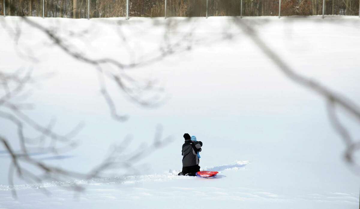 Sledding is one of the winter options at East Village Park in Shelton; the summer options - tennis, basketball and handball courts - are being renovated.