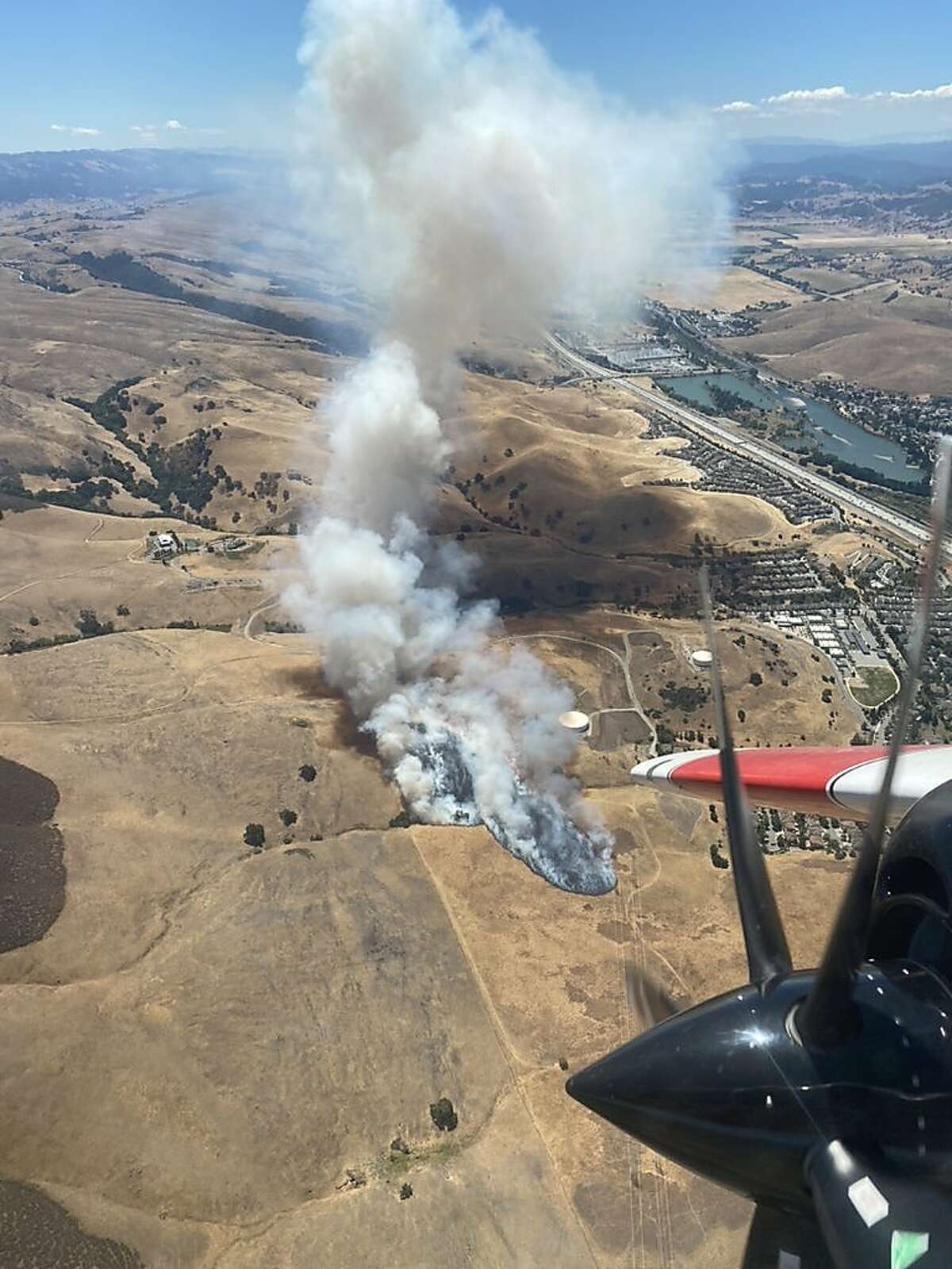 Firefighters are at the site of a vegetation fire on Silicon Valley Road and Basking Ridge in the San Jose area.