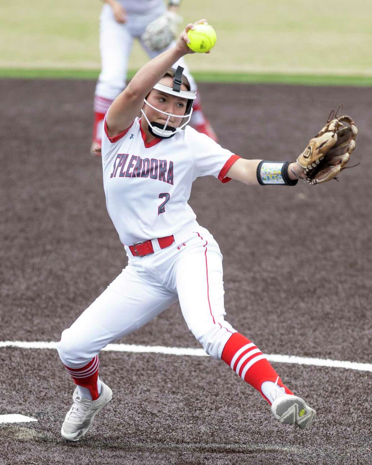 Splendora pitcher Brooke Martin (2) throws during the fourth inning of a District 21-4A softball game against Huffman-Hargrave at Splendora High School, Tuesday, March 16, 2021, in Splendora