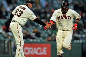 San Francisco, USA. August 13 2023 San Francisco CA, U.S.A. San Francisco  third baseman J.D. Davis (7), shortstop Brandon Crawford (35), second  baseman Thairo Estrada(39), and first baseman LaMonte Wade Jr.(31) standing