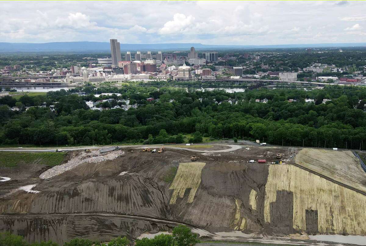 The SA Dunn landfill is seen from above Partition Street Extension on Tuesday, June 15, 2021, in Rensselaer, N.Y. . (Will Waldron/Times Union)